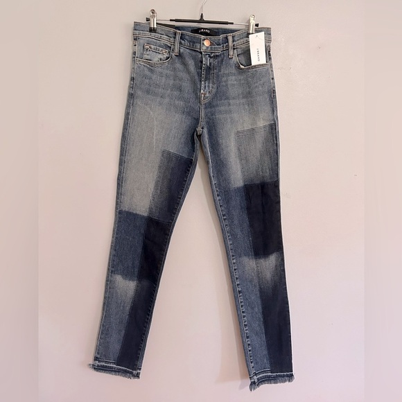 J Brand Reunion Mid Rise Raw Hem Skinny Jean Patchwork Size 29 - Picture 3 of 13